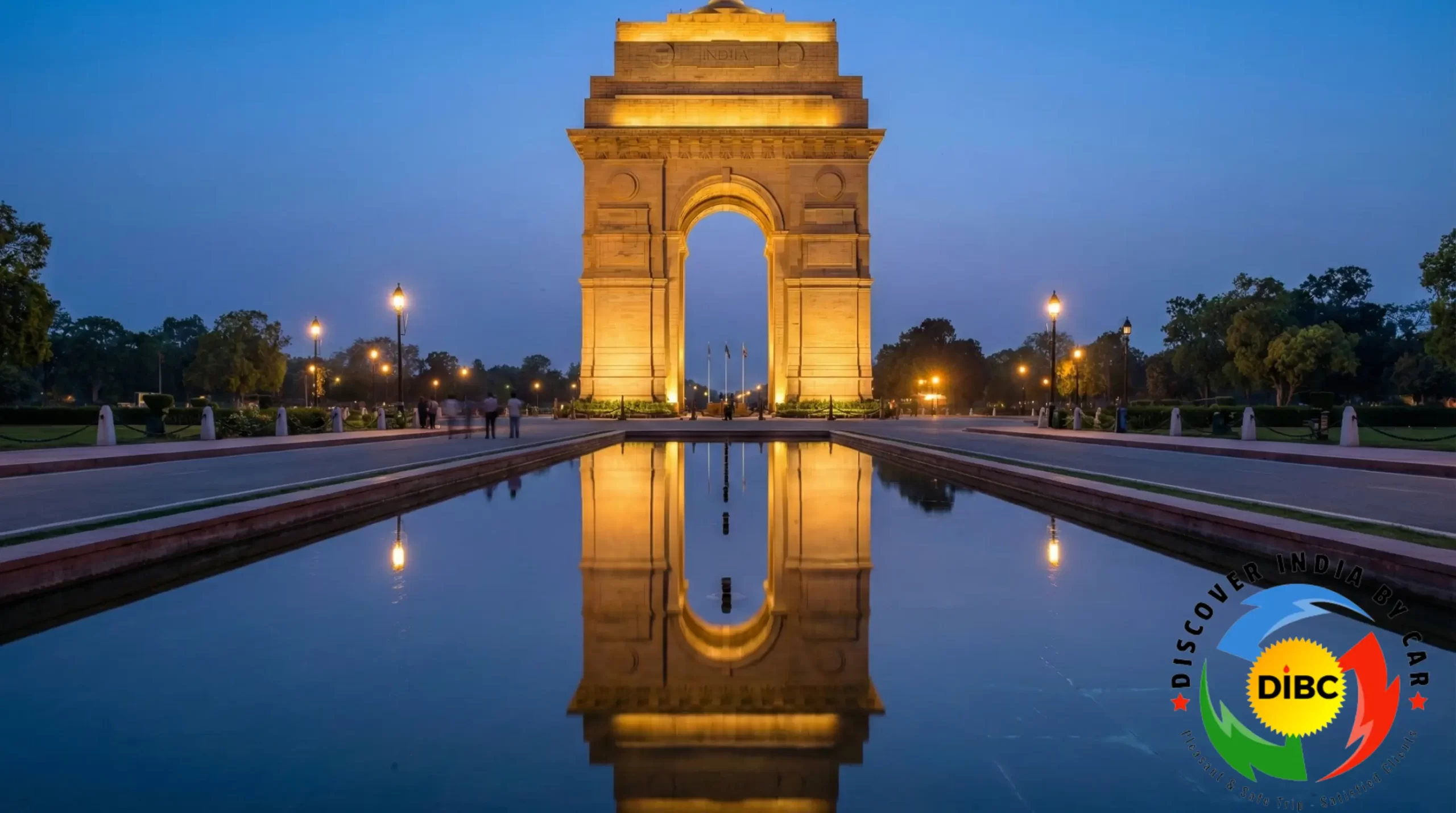 Photography reflection shot of India Gate at night on Kartavya Path