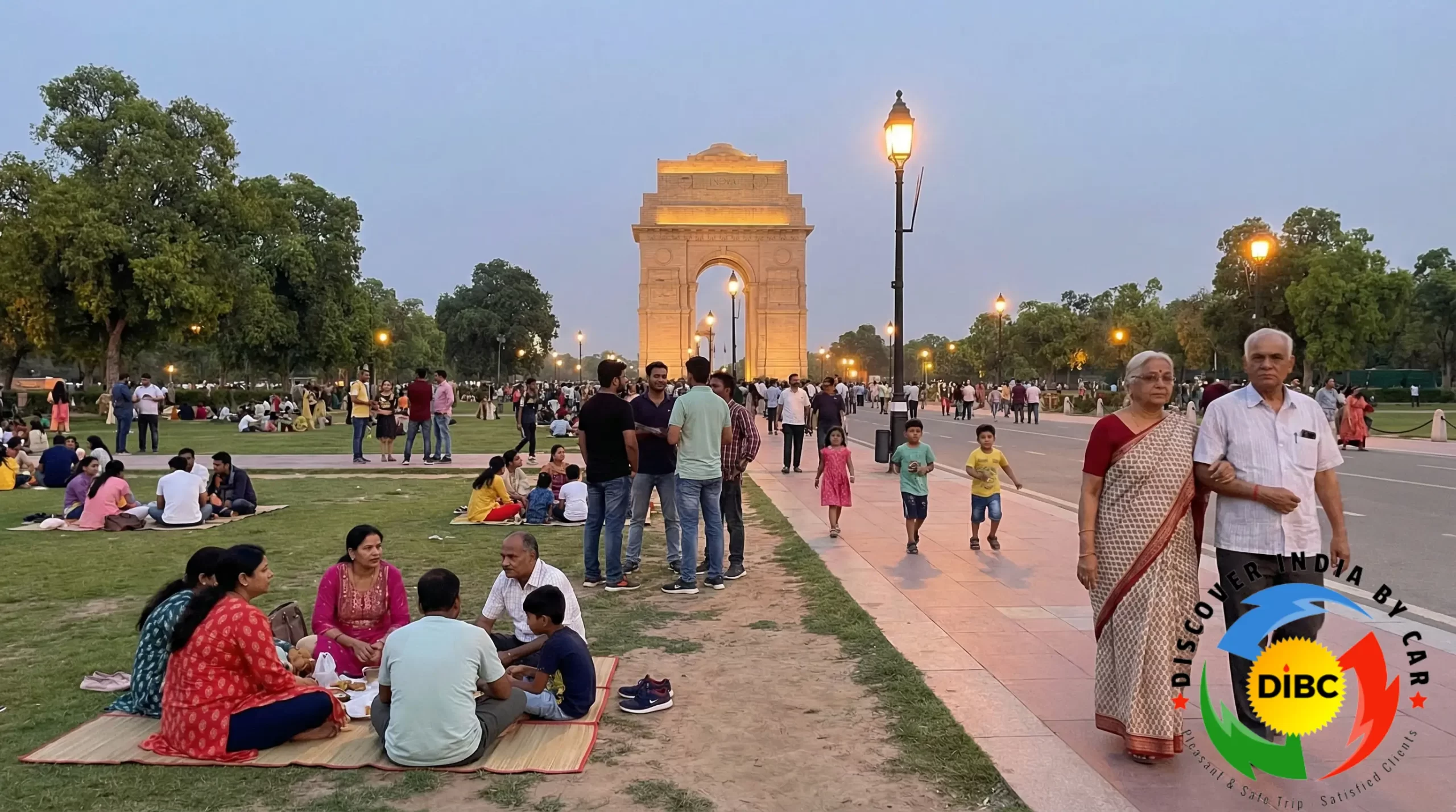 Evening atmosphere and visitors at India Gate New Delhi