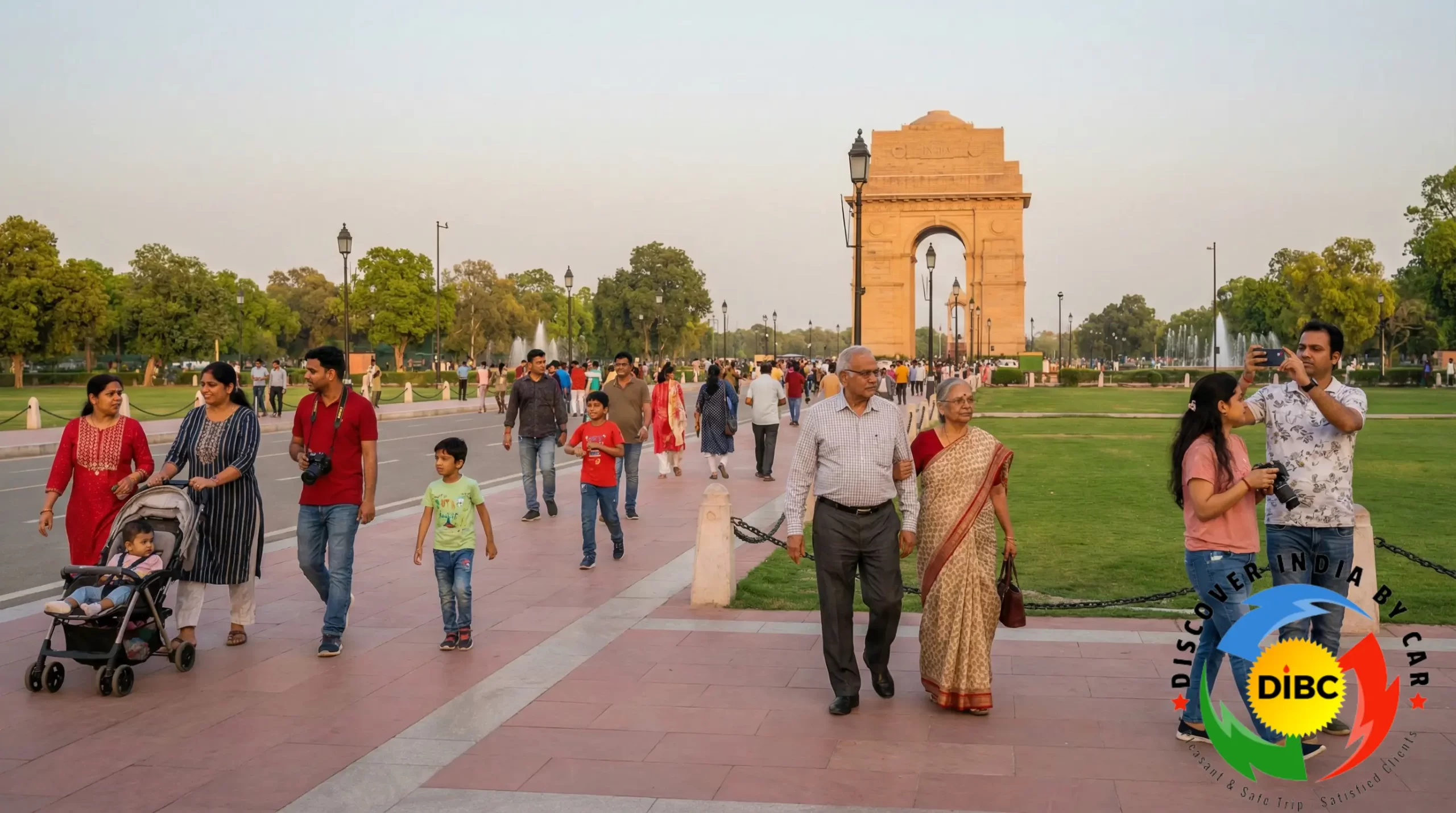 Visitors walking along Kartavya Path near India Gate Delhi