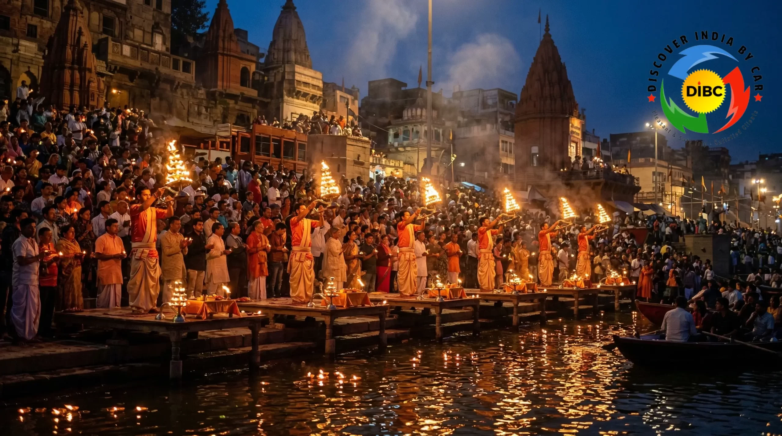 Crowded Ganga Aarti ceremony at Dashashwamedh Ghat Varanasi