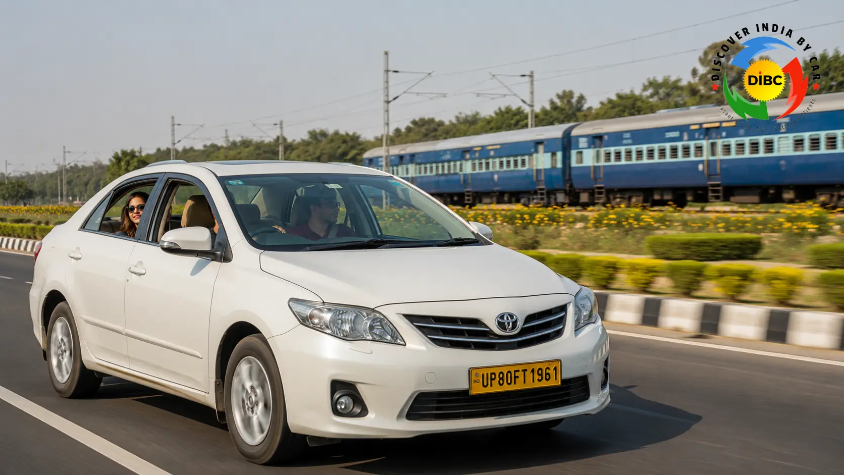 A private car with a driver traveling on the Delhi-Agra highway for a Golden Triangle tour.